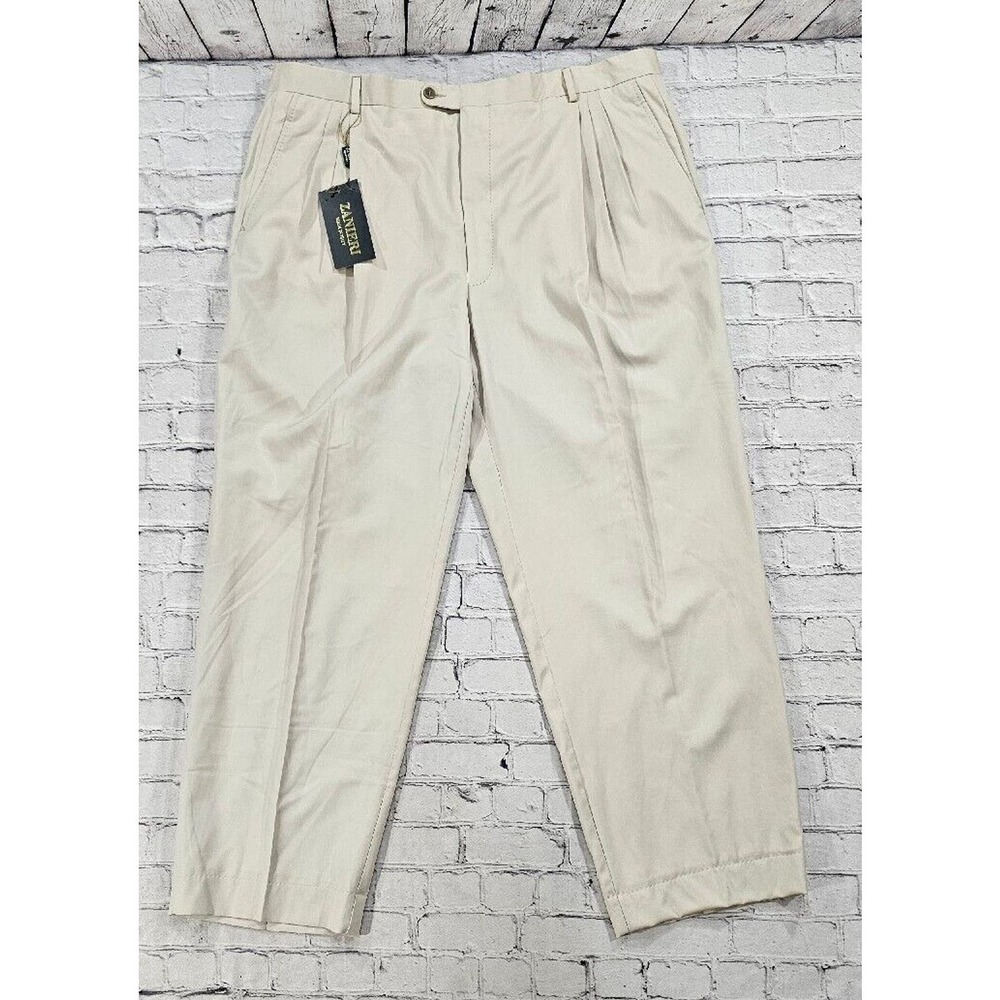 Zanieri Beige Solid Wool Dress Pants Reda Fabric MADE IN ITALY MENS SIZE 42